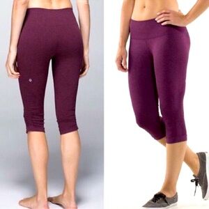 LULULEMON In the Flow Crop Leggings size 6 maroon